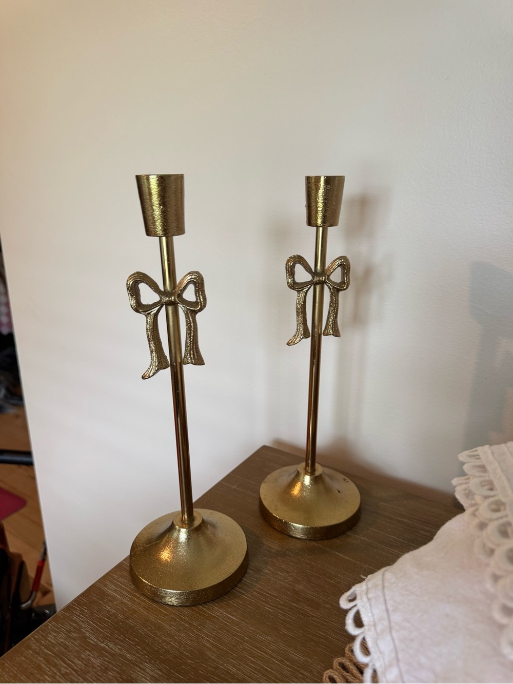 Gold Bow Accent Candle Holders - Elegant Home Accents